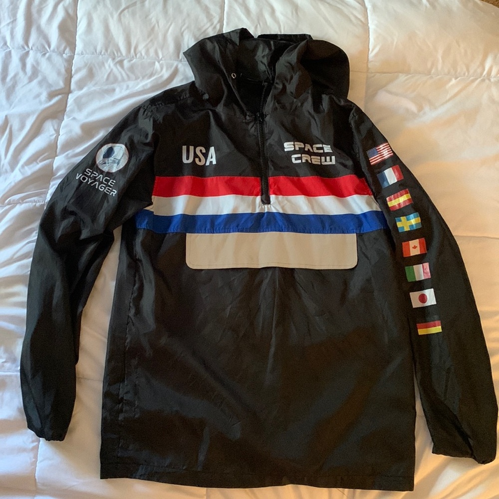 NASA USA Space crew quarter zip windbreaker with front pouch and side pockets